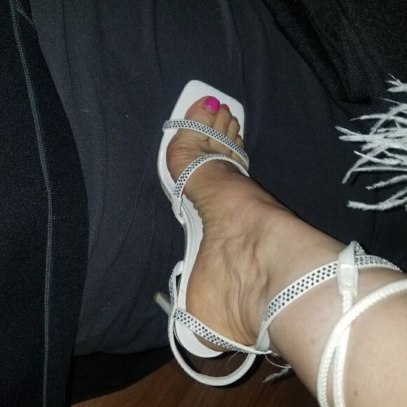 Rhinestone Embellished Open Square Toe Strappy Lace Up Heels - White new - Picture 9 of 12